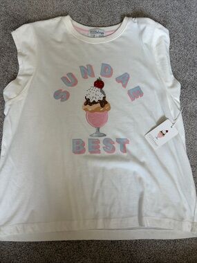 NWT PJ Salvage White Women’s Short-Sleeve Tee with Pastel Ice Cream Graphic